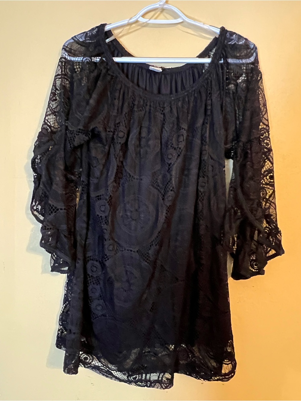 Women's Black Lace Long-Sleeve Dress — Elegant Boho Tunic